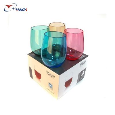 China BPA Free Viable Clear Stemless Plastic Fruit Cup Wine Glass for sale