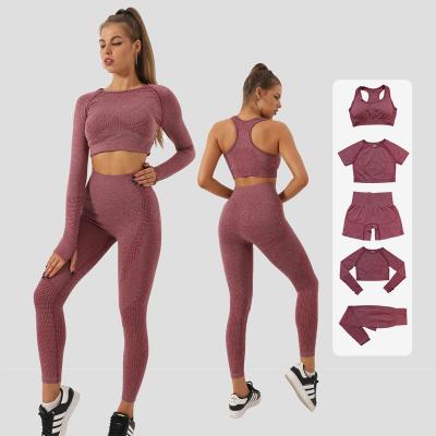 China 2022 Hot Selling Breathable Gym 5 Piece Bra Pants Women Activewear Seamless Fitness Plus Size Women Yoga Wear for sale