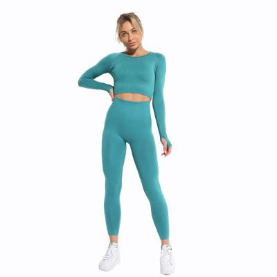 China Factory Wholesale Seamless Breathable Gradient Sports Wear Seamless Plus Size Yoga Wear Set Women for sale