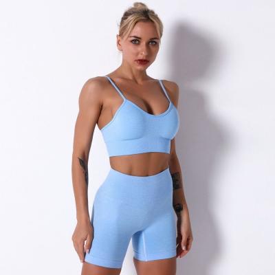 China Breathable Women High Waisted Sleeveless Shorts Yoga Sets Seamless Two Piece Fitness Sport Wears Shorts Bra Suits for sale