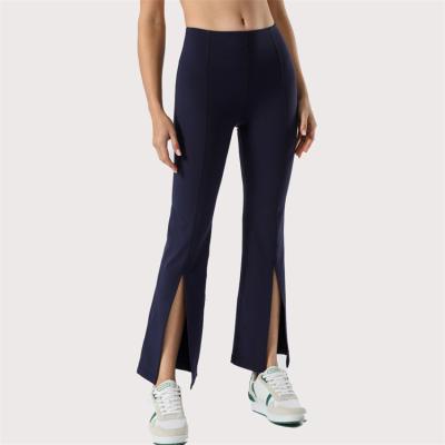 China 2022 NEW Women Summer Gym Breathable Sports Wear High Waist Split Horn Wide Leg Flared Yoga Dance Pants for sale