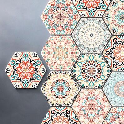 China Modern Mandala Style 9*9 Inch Hexagon Wallpaper Peel and Stick Wall Tile 10 Pack Backsplash Kitchen Tiles for sale