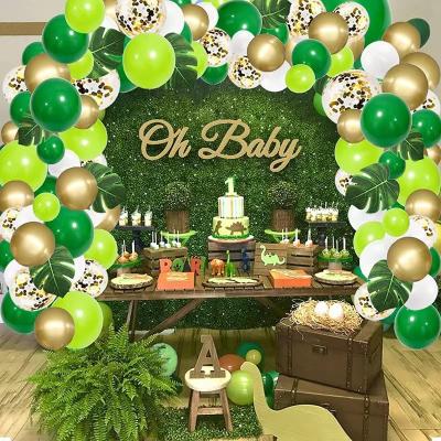 China Balloon Garland Kit Latex DM Dinosaur Jungle Party Green with Palm Leaves Confetti Gold Boy Shower Tropical Party Decorations for sale