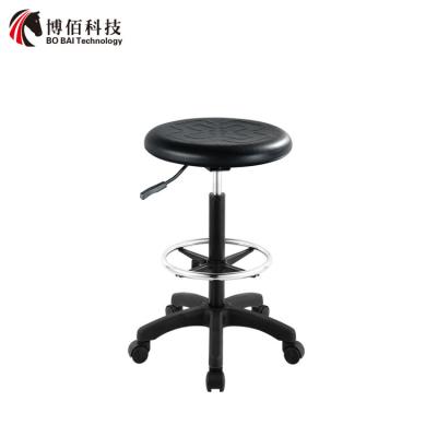 China Polyurethane Black Color Ergonomic Industrial Low Height Seating Chair with Plastic Base and Casters for sale