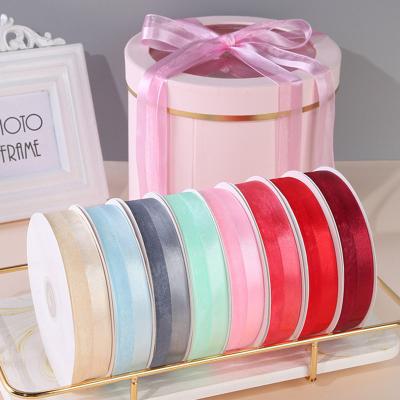 China Wholesale Iridescent Colorful Gift Box Wrapping Satin Organza Ribbon 25mm Ribbon 38mm Wide Roll 38mm 100 Yard for sale