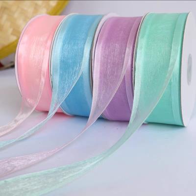 China Flower Bouquet Fabric Decorative Nylon Organza Ribbon Satin Edge Viable Custom Printing Sheer Ribbons For Floral Bouquet Wrapping for sale