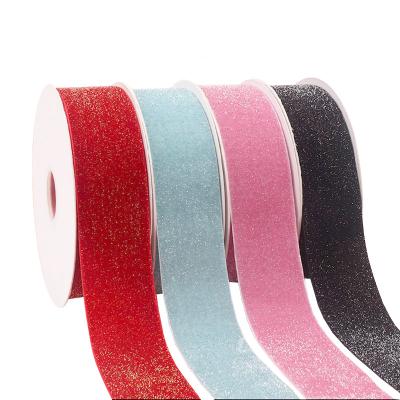 China 2.5cm 4.0cm Glitter Velvet Metallic Ribbon Rolls Fashion DIY Handmade Simple Face Strap Accessories Pink Viable for sale