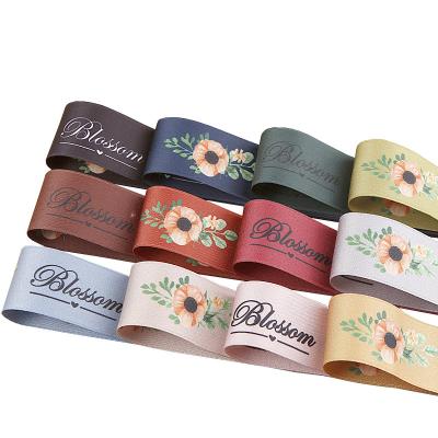 China Universal 4cm Sustainable Premium Double Faced Organic Cotton Printed Ribbon Tape Environmentally Friendly Woven Webbing Webbing for sale