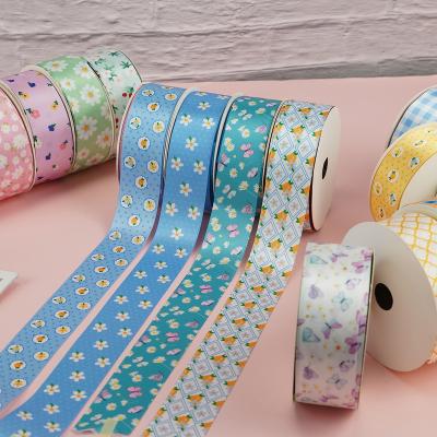 China Factory Direct Hot Selling Iridescent Factory Items Polyester Satin Ribbon Printed 25mm Decorations Ribbons For Gift Box And Flowers for sale