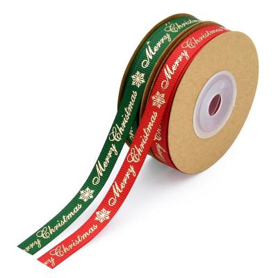 China Wholesale Gold Iridescent Decorative Words Hot Foil Stamping Printed Webbing Ribbons Christmas Gift Wrapping Ribbon Strip For Gifts for sale