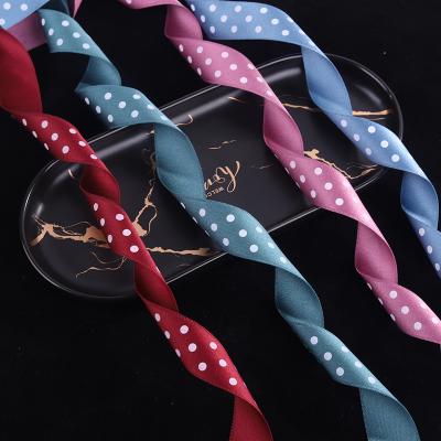 China Viable Wholesale Polyester Strap Pretty 2.5cm 3.8cm Small Bun Hair Accessories Bow Satin Ribbons Polka Dot Printed Ribbon for sale