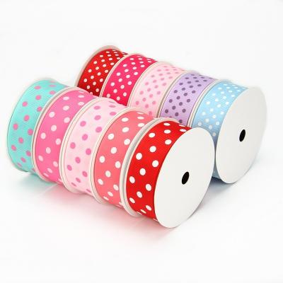 China Viable Hot Selling High Quality Polka Dot Printed Petersham Ribbons Baby Girls Hair Bows Grosgrain Ribbon Bow Making Strap Wholesale for sale