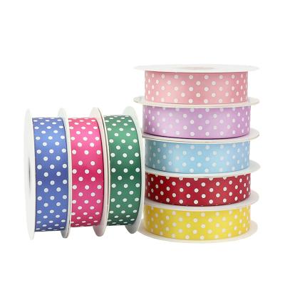 China Viable Hot Sale Customized Printing 2.5cm Satin Webbing Band Pink and White Polka Dot Ribbon Hair Bow Ribbons Roll for sale