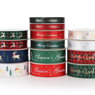 China Custom Logo Printed 9mm 16mm Christmas Gift 25mm Luxury Box Iridescent Satin Ribbon Decoration Grosgrain Packaging Ribbons for sale