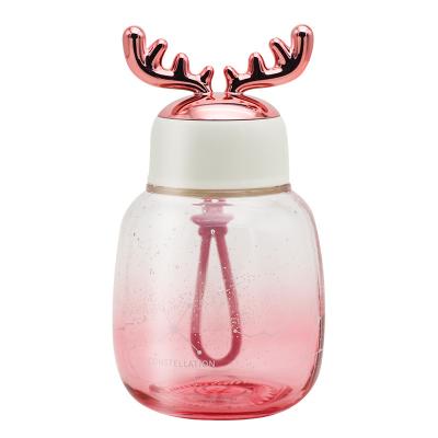 China Portable Beautiful Viable Elk Water Cup Thickened Korean Style Popular Red Korean Style INS Change Star Glass Gradual Sky With Handle Bottle for sale