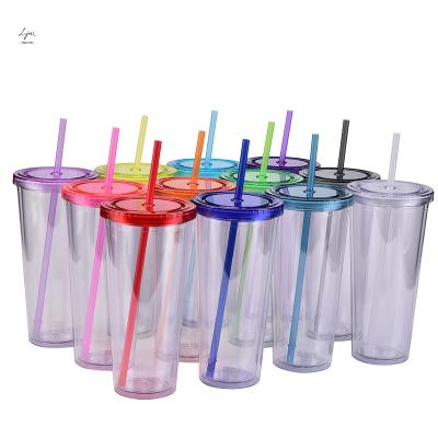 China Sustainable Reusable Plastic Cups with Lids and Straws Personalized Clear Tumblers in Bluk 24 oz Plastic Tumblers for sale