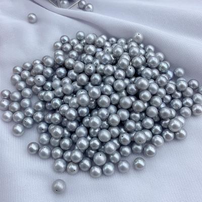 China Jewelry Making Loose Pearl 9-10mm Grade Dyed Freshwater Pearl Silver Blue Gray Color Round Shape With Half Hole for sale