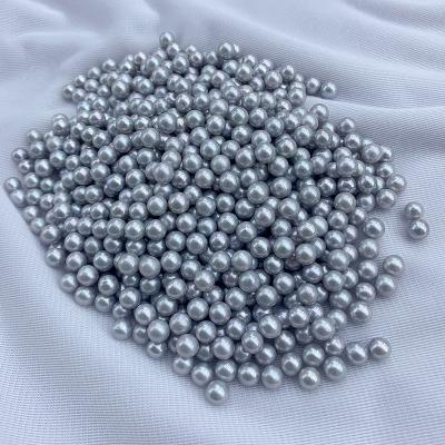 China Jewelry Making Loose Pearl 6-6.5mm Dyed Freshwater Pearl Silver Blue Gray Color Round Shaped With Half Hole for sale