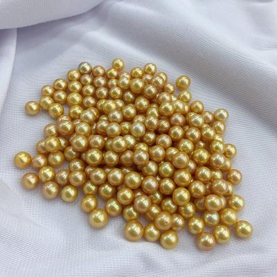 China High quality freshwater pearl 9-10mm perfect round gold color edison genuine freshwater pearl cultured loose pearls for sale