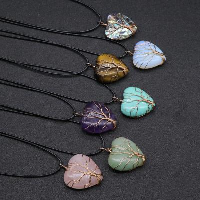 China Hot Selling New 2021 CLASSIC Jade Agate Stone Of Life Crystal Love Tree Pendant Necklace For Teens Girls Men for sale