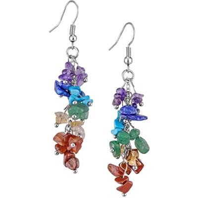 China CLASSIC Natural Stones Tumbled Earrings For Women, Reiki Healing Crystal Long Dangle Hook Eardrop for sale