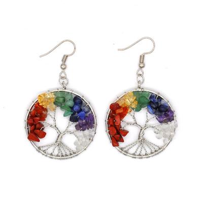 China Best Selling Crystal Gravel Colorful Tree Root CLASSIC 2021 Natural Wish Tree Life Stone Earrings For Women for sale