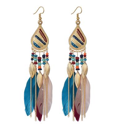 China Fashion bracelet jewelry 2021 chic Bohemian earrings jump drop accessories exaggerated wind feather ethnic earrings for sale