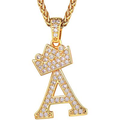 China A-Z Crown Initial Necklace CLASSIC For Women Men 18K Gold Plated Shiny Zircon Monogram Pendant Letters Name Jewelry for sale