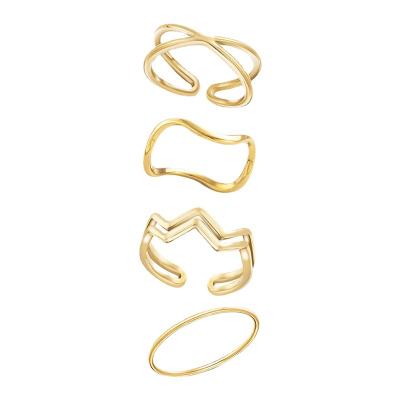 China FASHIONABLE combination ring explosion style fashion simple design stainless steel wave sense of opening stacked titanium steel rings for sale