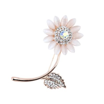 China Fashion Bangle Jewelry Women Rhinestone Brooch Pin Opal Stone Flower Brooch Garment Accessory for sale