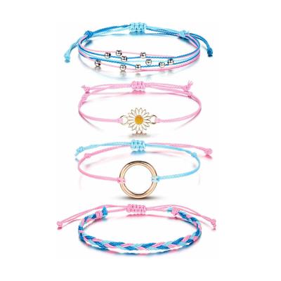 China 4 PCS Summer Surfer Wave CLASSIC Handmade Anklet For Women Adjustable Strand Twine Rope Beach Braided Anklet For Teens Girl for sale