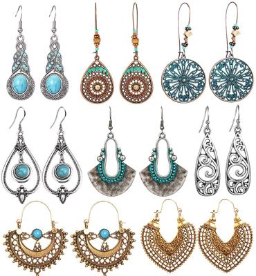 China CLASSIC Vintage 6/9Pairs Drop Dangle Earrings For Women Girls Long Bohemian Earrings Set Boho Jewelry For Teens Girl for sale