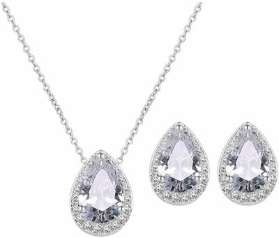 China FASHIONABLE CZ Tearsdrop Earrings Necklace Jewelry Set For Bridal Bridesmaids for sale