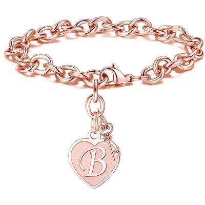 China Christmas Gift CLASSIC Heart Initial Bracelets For Women Gifts Engraved 26 Letter Charms Bracelet Stainless Steel Initial Bracelet for sale