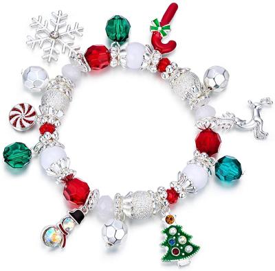 China Crystal Silver Tone Dangle Xmas Xmas Christmas Snowflake Charm Bracelet Stretch Beaded Strand Elastic Reindeer Women Girls for sale