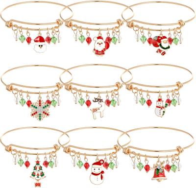 China 9 PCs CLASSIC Christmas Charm Expandable Bracelet Set for Girls Women, Holiday Crystal Bell Bracelet Christmas Thanksgiving Jewelry for sale