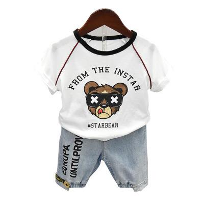 China Summer casual cotton hot sale children's clothing cute logo cartoon patterns fan clothes for boys for sale