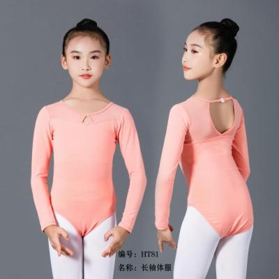 China AK00081 2021 high quality children girls ballet anti-static splicing hot designs wholesale long sleeve ballet dance leotards for kids for sale