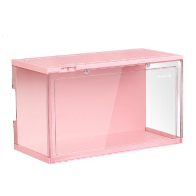 China DIY TOY Dust Proof Toy Doll Storage Container Stackable Acrylic Transparent Cabinet Voice Activated Lighting Display Box for sale