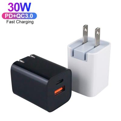 China High Quality 30W Mobile Phone ETL Certified Foldable Plug USB Mini US Wall Charger PD+QC Type C Charger 30W For Apple iPhone 13 14 Pro for sale