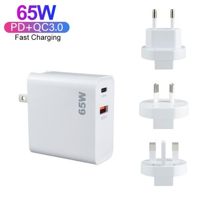 China 65W GAN Cell Phone PD Charger Dual Ports PD3.0 USB Power Adapter Type C Wall Charger For Mobile Phone Laptop Tablet for sale