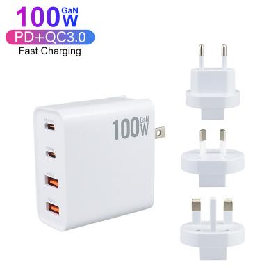 China Palladium 100W USB-A QC3.0 GaN Fast Charging Mobile Phone High Power GaN 4 Ports USB C Wall Charger For MacBook Laptop Mobile Phone for sale