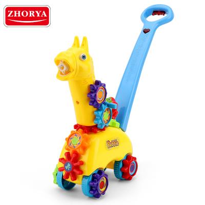 China Toy Zhorya Bubble Blower Electric Child Fun Bubble Machine Bubbles Electric Push Toys Giraffe Bubble Blowing Trolley for sale