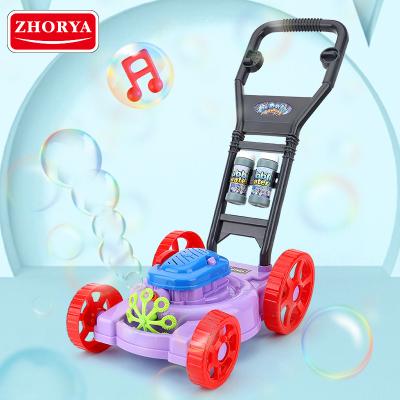 China Electric Bubble Blowing Zhorya Kids Liquid Soap Bubble Lawn Mower Machine Outdoor Plastic Toy for sale