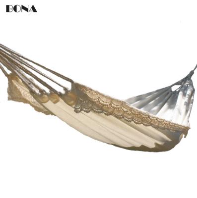 China BONA Indoor Outdoor Camping Hanging Lightweight Tassels Lace Up 100% Cotton Canvas Hammock for sale