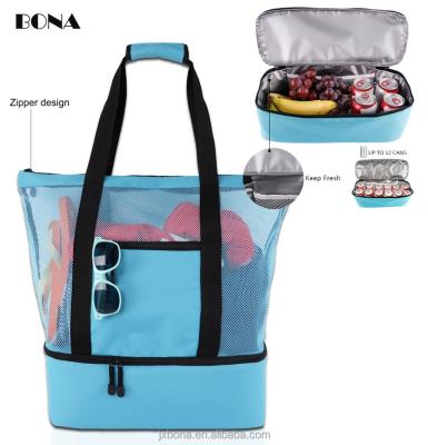 China Multifunctional With Cooler Mesh Beach Bag With Zipper Waterproof Cooler Insulated Picnic Tote Bags For Beach Travel for sale