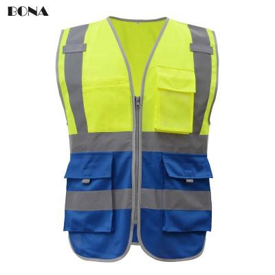 China Breathable Fine Workmanship Reflective Vest , Safety Blue Jacket With 100% Polyester Fabric for sale