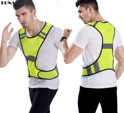 China Cycling Jogging Running Breathable Night Hi Strength Increasing Reflective Motorcycle Safety Vest With Pocket And Adjustable Strap for sale