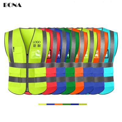 China High Visibility Hi Strength Orange Red Orange Red Blue Green Yellow Construction Safety Vest Workwear Reflective Jacket for sale