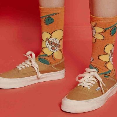 China 2022 breathable new Sesame Street illustration mid-calf sock personality cartoon girl cute three-dimensional eyes pure cotton couples socks for sale